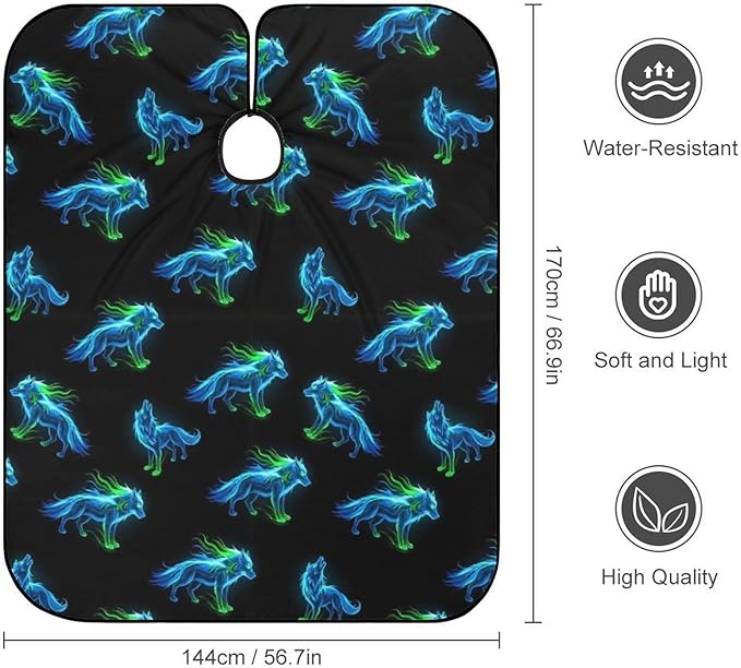 Full Coverage Haircut Barber Cape Cover, Hairdressing Haircut Apron Cool Cyan Wolf Haircut Cloth Wrap Protector for Hair Cutting