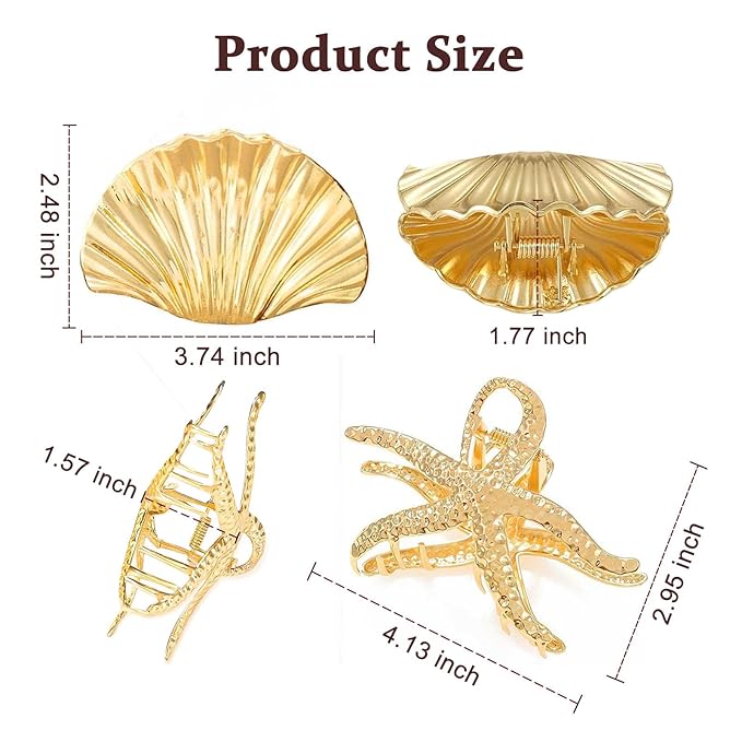 Gold Starfish Hair Clip Seashell Hair Claw Clips for Women Fashion Large Claw Clips for Thick Hair Beach Hair Accessories