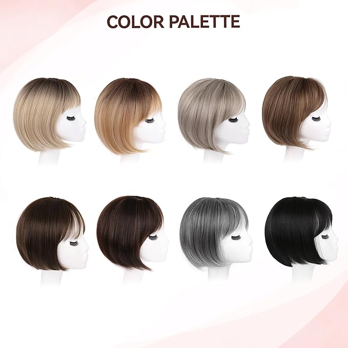 LEEONS Hair Toppers for Women Bob Toppers Hair Pieces for Women with Thinning Hair 360° 3D Cover Short Bob Wig Topper with Clip in Bangs Hair Pieces (Grey Mixed)