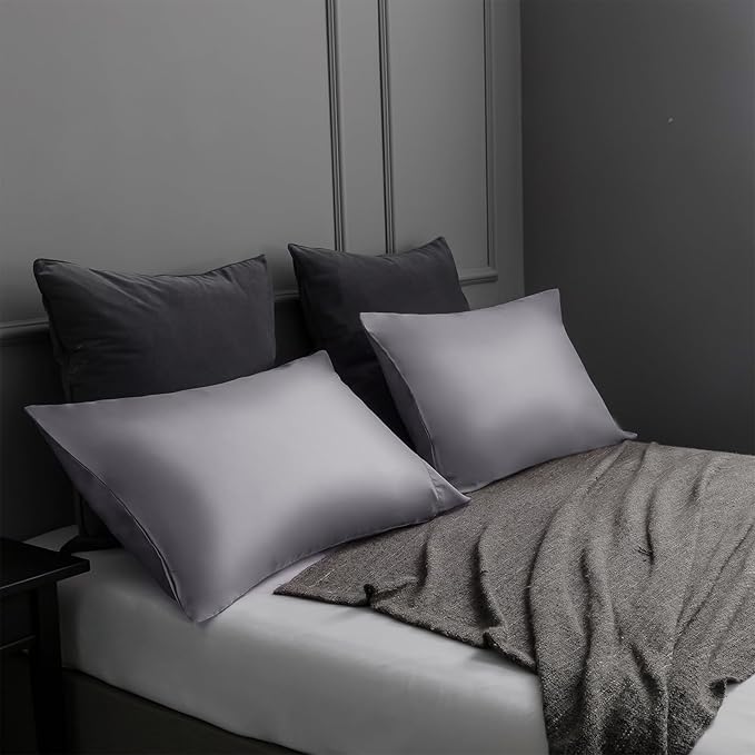 TELUS Pillow Cases King Size 2 Pack, Bamboo Rayon & Lyocell Pillowcase with Envelope Closure, Cooling Breathable Pillow Cover for Hot Sleeper & Night Sweats, 20x40 inch, Deep Grey
