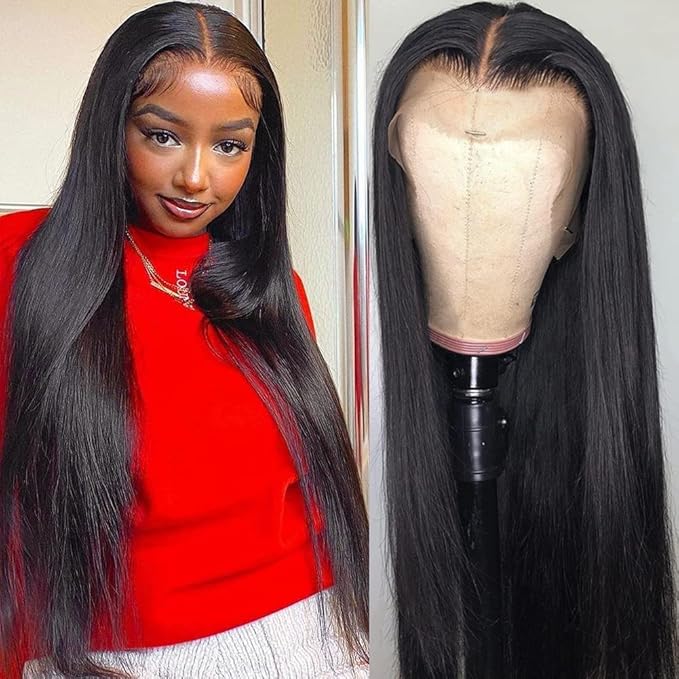 Iris Queen 12A 16inch Straight 13x4 HD Lace Front Wigs Human Hair Pre Plucked Short 180 Density Transparent Lace Frontal Wigs for Black Women Brazilian Virgin Black Human Hair
