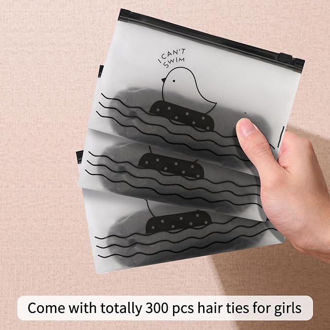 Unaone Hair Elastics Ties, 300 PCS Stretchable Rubber Hair Band No Crease Hair Band 2mm for Thin Hair, Suitable for Women, Men, Girls and Boys,Black