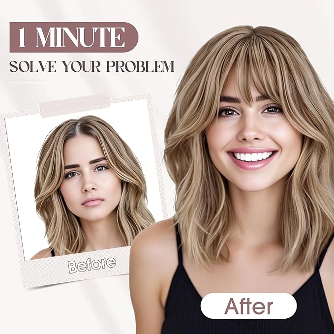 MY-LADY Human Hair Toppers for Women Real Human Hair with Bangs Thin 8.5 * 8.5CM Mono Base Clip in Remy Hairpieces Light Weight 14 Inch Medium Brown Mixed Dark Blonde