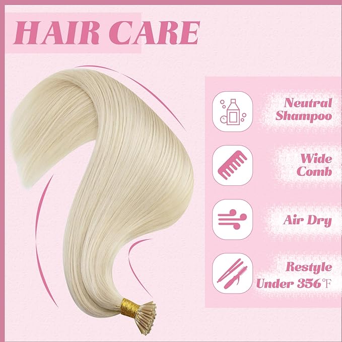 YoungSee I Tip Hair Extensions Human Hair Blonde I Tip Extensions Platinum Blonde 16 Inch Itip Hair Extension Real Human Hair 80s 50g Itip Hair Extension Soft for Engagement