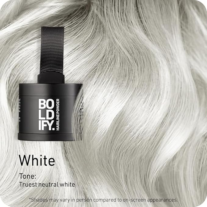 BOLDIFY Hairline Powder - Root Touch Up Hair Color for Gray Coverage - Bald Spot Concealing Hair Powder for Women & Men - 24-Hour Stain-Proof - White
