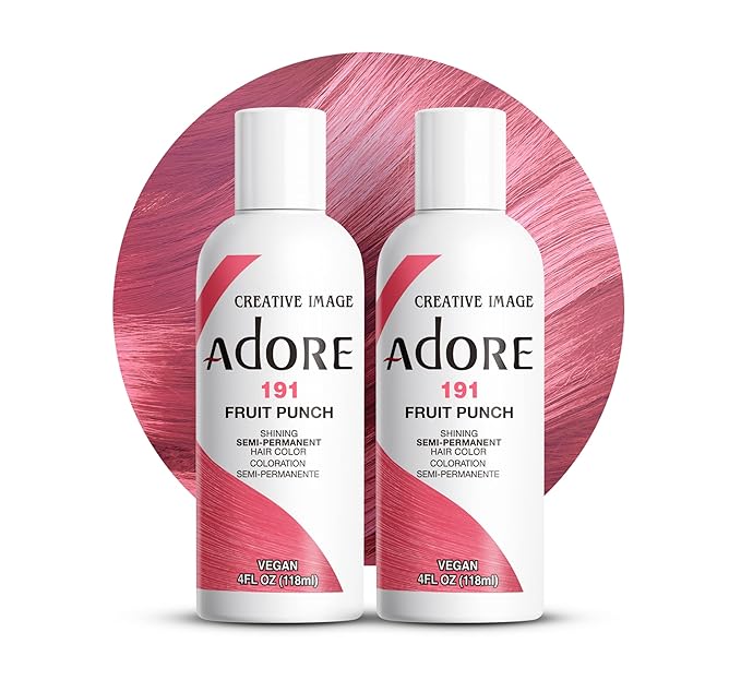 Adore Semi Permanent Hair Color (191 Fruit Punch) | Vegan & Cruelty-Free Pink Hair Dye | No Ammonia, No Peroxide, No Alcohol | 4 Fl Oz Each (Pack of 2)