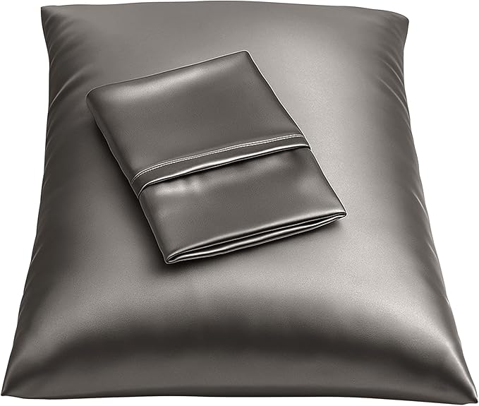BLISSFORD Satin Pillowcase with Zipper, for Hair and Skin Care, Feels Soft and Cool Like a Silk Pillowcase, Satin Pillow Cases 2 Pack, Slik Pillow Cover, Dark Grey - Queen Size
