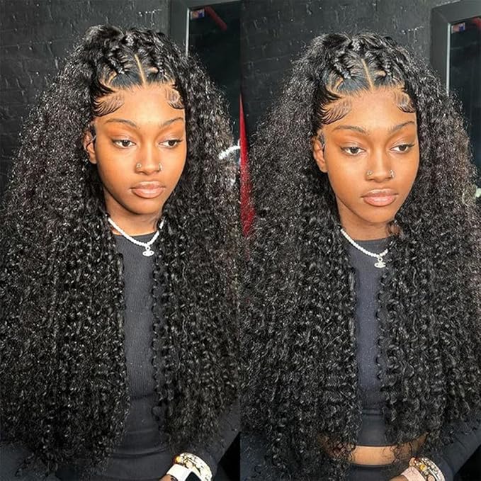 24 Inch Deep Wave Lace Front Wigs Human Hair 200% Density 13x6 HD Transparent Deep Wave Lace Front Wigs for Women Curly Wigs Pre Plucked with Baby Hair Glueless Wigs Natural Color
