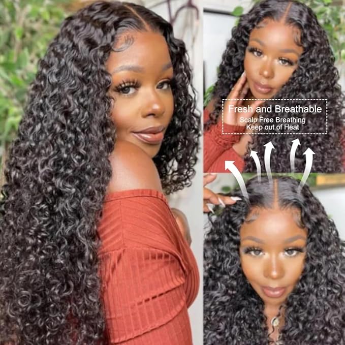 Julia Hair Bye Bye Knots Glueless Wig Curly Pre Cut Lace Front Wigs Human Hair for Women 12A Upgrade 7x5 Lace Closure Wig Pre Plucked with Pre Bleached Knots Put on and Go Natural Color 16 Inch