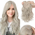 Hairro 18 Inch Long Hair Toppers Wavy with Side Bangs for Women, Clips In Synthetic Hairpieces Capless, for Adding Volume/Birthday/Party/Halloween/Cosplay Dress Up, Grey Mixed Light Blonde