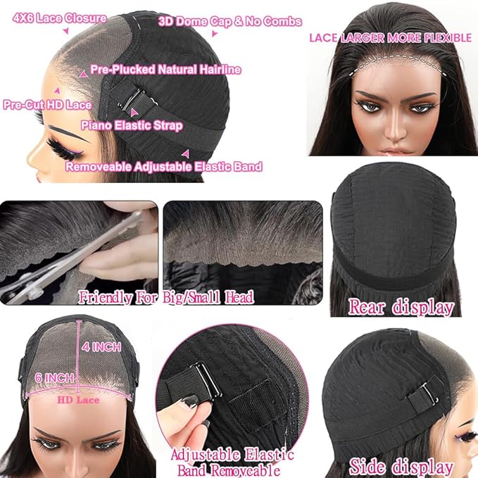 bob wigs human hair 16 Inch glueless wig human hair 180% Density glueless wigs human hair pre plucked pre cut 4x6 HD Transparent Frontal Wigs Human Hair Lace Front Wigs for Women