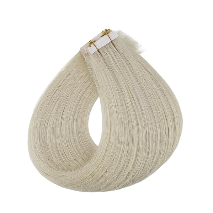 Full Shine Intact Machine Remy Tape in Virgin Hair Extensions Color Blonde Invisible Seamless Injection Tape in Hair Extensions 16 Inch for Women 10Pcs 20G