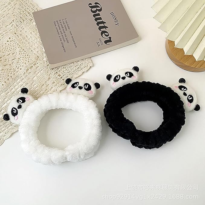 6PCS Cute Cat Ears Spa Headband for Washing Face Makeup Skincare Headband with Wrist Bands, Sleepover Party Supplies for Women/Teen Girl Trendy Stuff Present (6PCS Panda, standard size)