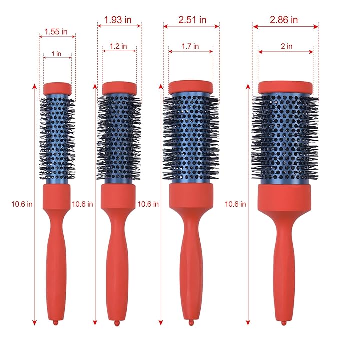 Round Brush Set for Blow Drying & Curling - Ceramic Ion Thermal Barrel Brushes 4 Sizes - Leaves Hair Shiny, Wooden Handle, Heat Styling blowout Brush Work with Blow Dryer for Women & Men (Orange)