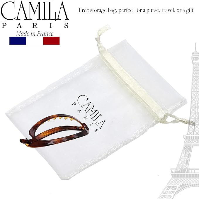 Camila Paris CP2315 French Hair Barrette Clip, Flexible Ponytail Holder No Metal Parts, Strong Hold Grip Hair Clips for Women, No Slip and Durable Styling Girls Hair Accessories, Made in France