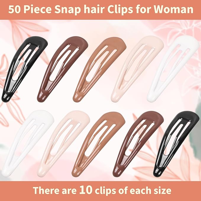 Gingbiss 50Pcs Snap Hair Clips for Women, 2.3 Inch Silicone Coating Classic Metal Hair Barrettes with Storage Case for Women Girls, No Slip Hair Accessories for Hair, 5 Assorted Colors