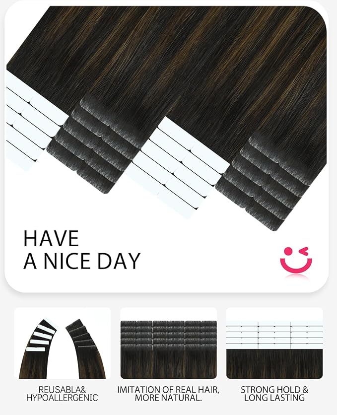 Youngsmile Invisible Tape in Hair Extensions Human Hair #1B/4/27 Natural Black to Chocolate Brown and Caramel Blonde Invisible Tape in Extensions Human Hair 20pcs 30g 14 Inch (#1B/4/27,14'')