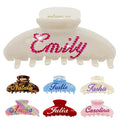 Personalized Colorful Name Hair Claw Clips for Women,Custom Hair Clips with Diamond,Cute Hair Accessories 4",Handmade Rhinestones Hair Clamp Gifts for Mom,Bride,Wife,Bridesmaid（Jelly White Glitter）