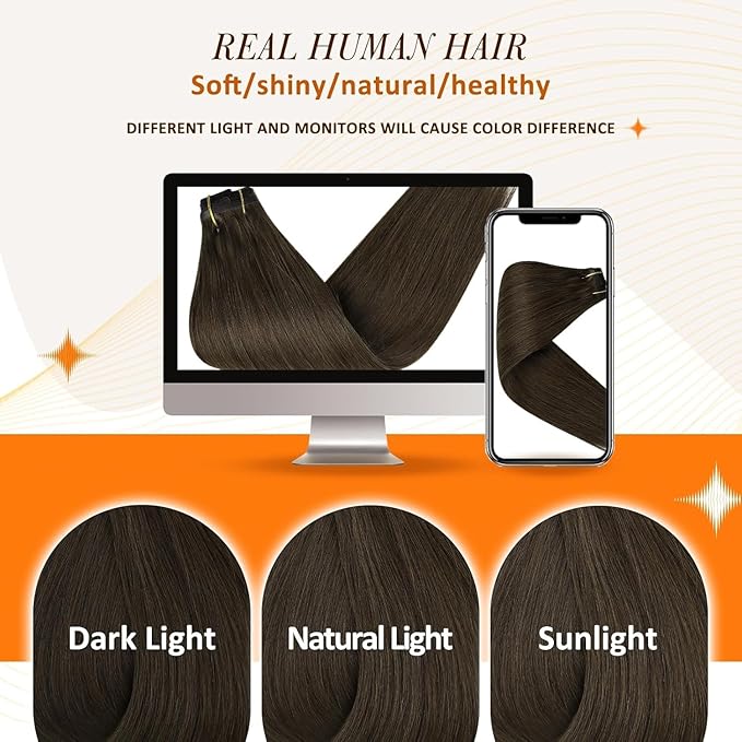 Full Shine Clip in Hair Extensions 24 inch 160g 8Pcs Seamless Clip in Hair Extensions Brown Remy Hair Clip ins for Women PU Skin Weft