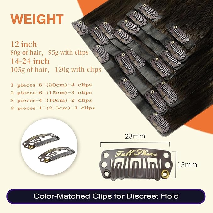 Full Shine Clip in Extensions for Women Dark Brown Balayage Seamless Hair Extensions Clip in Dark Brown Ombre Platinum Blonde Invisible Hair Extension 16 Inch 8 PCS 120G