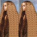 AMIRTY 360 Honey Blonde Water Wave Wig Human Hair 4/27 Highlight Curly Wig Pre Plucked Ombre Lace Front Wig Human Hair Drawstring Wig Human Hair Deep Wave Lace Front Wig Colored Wigs 24Inch