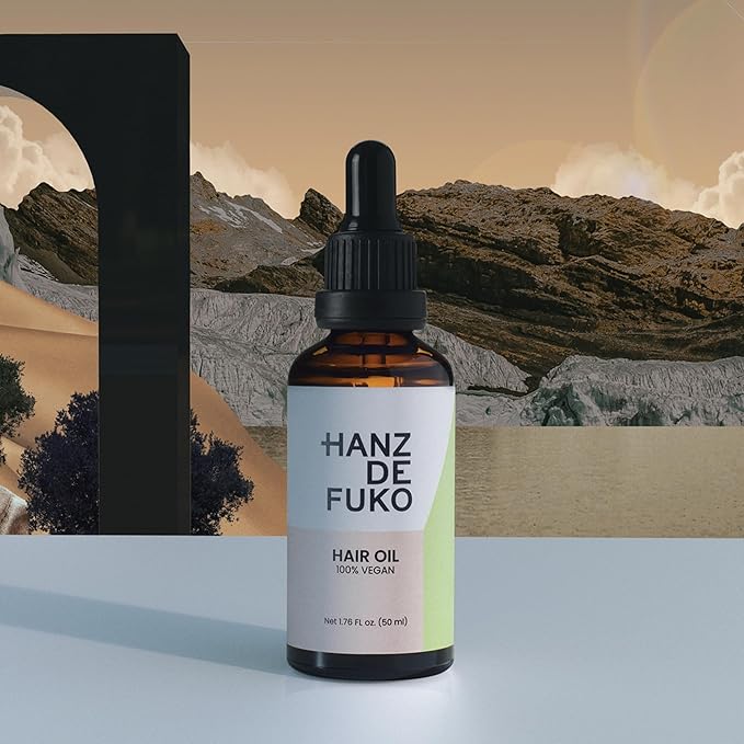 Hanz de Fuko Vegan Hair and Beard Oil – Supports Growth, Beard Health and Softer, Smoother Hair – Hydrating Formula with Argan & Jojoba Oil, Vitamin E and Grape Seed Extract –1.76 oz., Travel Size