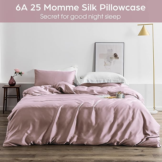 Silk Pillowcase for Hair and Skin, 2 Pack 100% Mulberry Silk Pillowcase 25 Momme, 600 Thread Count, Both Side Pure Silk Pillow Cover with Hidden Zipper (ApricotGray, King 20''×36'')