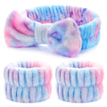 3PCS Spa Headband and Wristbands Set for Women, Soft Microfiber Face Wash Headband with Cute Bow, Elastic Absorbent Wrist Towels, Makeup Skincare Accessories for Facial, Shower, Yoga