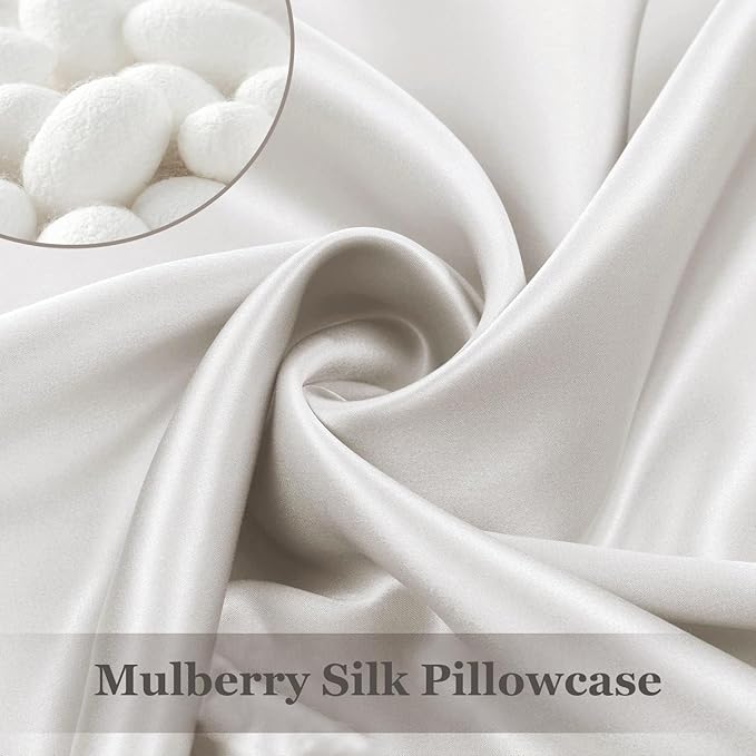 Adubor 100% Silk Pillowcase - Mulberry Silk Pillow Cases, 23 Momme 6A Grade Fibers, Silk Pillow Case for Hair and Skin Health, with Hidden Zipper (Queen 20''x30'', Lvory White, 1PC)