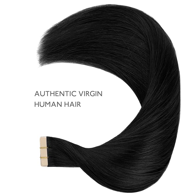 WENNALIFE Tape in Hair Extensions Human Hair Jet Black Tape in Extensions, 10pcs 30g 20 inch Remy Invisible Tape Ins Straight Colored Soft Real Human Hair Tape in Extensions Refill Set Extensions