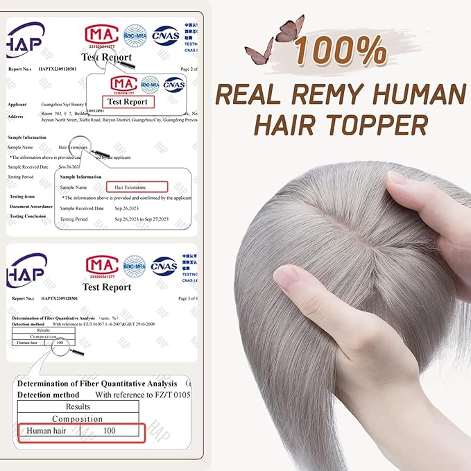 Rich Choices Real Human Hair Toppers for Women With Bang 100% Remy Human Hair Topper for Thinning Hair Clip in Silk Base Hair Topper 12 Inch GREY