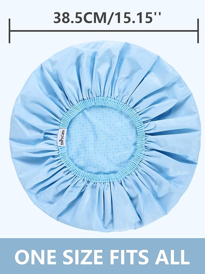 Years calm Shower Caps For Women Reusable Waterproof，Pattern And Solid Color Dual-Layer Design For Dual-Layer Usable，Protects Hair In Shower, Spa, Cooking, Clean & Travel (Blue, Extra Large)