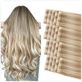 SUYYA Invisible Tape in Hair Extensions Human Hair Seamless Injected Hand-Tied Pro Quality Virgin Human Hair Tape Ins Ash Blonde Highlighted Bleach Blonde 20PCS 50G/Pack Straight(18 inch #P18/613)