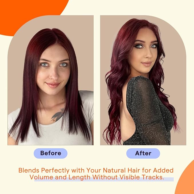 Full Shine Tape in Hair Extensions Human Hair Color 99J Red Wine Invisible Double Sided Hair Extensions Real Human Hair Tape in 20PCS 14 Inch Seamless Skin Weft Remy Extensions 50g for Wedding