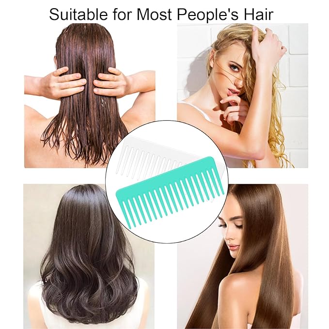 Wide Tooth and Large Detangling Comb Set for Long, Curly, Wet Hair - No Handle Styling, Shampoo, and Detangling Combs (2 Pieces - White, Cyan)