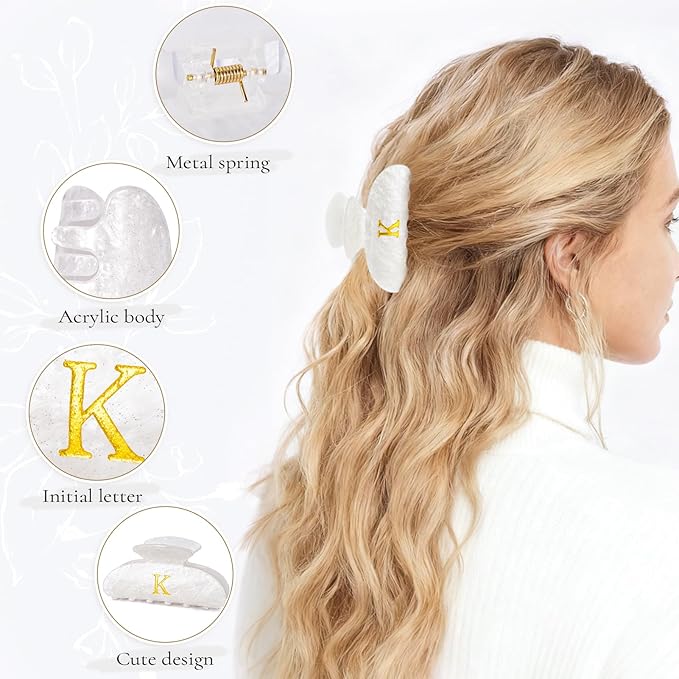 Christmas Gifts for Teenage Girls Stocking Stuffers for Teen Girls | Claw Clip Initial Hair Clips | Personalized Hair Claws | 8 9 10 11 12 13 14 15 16 Years Old Girl Gift Trendy Stuff - White,K