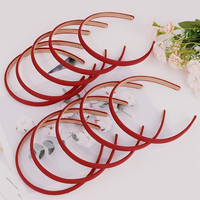 Wecoe Red Narrow Satin Headbands, 10pcs Non Slip Fashion Hair Bands for Women' Hair - Holiday & DIY Accessories
