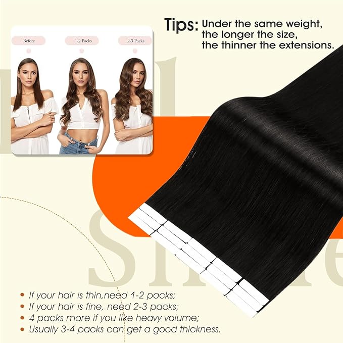 Full Shine Tape Hair Extensions Real Human Hair Color 1B Injection Tape in Hair Extensions 18Inch Seamless Invisible Skin Weft Injected Extension 50G 20Pcs Travel Friendly Styling