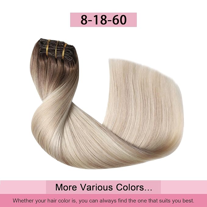Pro2.0 Clip in Hair Extensions Real Human Hair 22inch 7pcs #8/60/18 Ash Brown to Ash Blonde Mix Platinum Real Hair Extensions Clip in Human Hair 120g（#8/60/18-22inch）