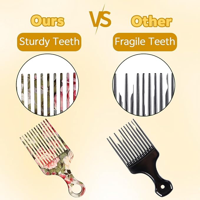 2 Pcs Afro Pick Comb for Natural Curly Hair,Portable Styling Hair Pick for Travel,Anti-Static,Cute Afro Comb for Women Men and Girls(Pink-T1)