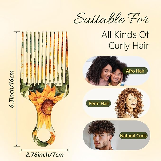 2 Pcs Afro Pick Comb for Natural Curly Hair,Portable Styling Hair Pick for Travel,Anti-Static,Cute Afro Comb for Women Men and Girls(Yellow-T12)