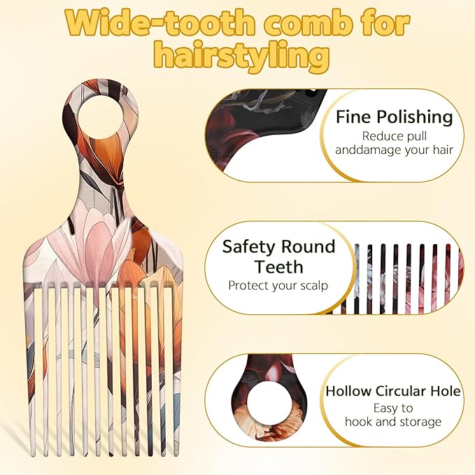 2 Pcs Afro Pick Comb for Natural Curly Hair,Portable Styling Hair Pick for Travel,Anti-Static,Cute Afro Comb for Women Men and Girls(Black-T8)