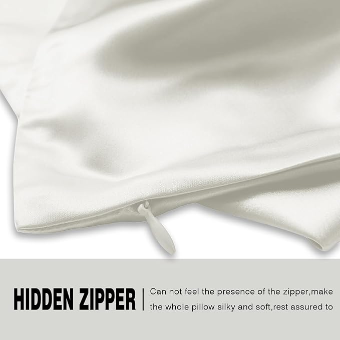 Silk Pillow Cases 2 Pack Soft Breathable and Sliky Queen Size Pillow Cases Set of 2,Natural Mulberry Satin Silk Pillowcase with Hidden Zipper for Hair and Skin (Ivory,20"X 30",2pcs)