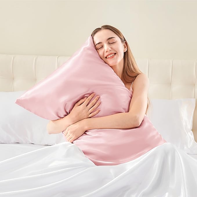 BEDELITE Satin Body Pillow Cover, Super Soft and Cooling Body Pillow Pillowcase for Hair and Skin, Breathable Silky Full Long Pillowcase Cover(20"x54", Pink)
