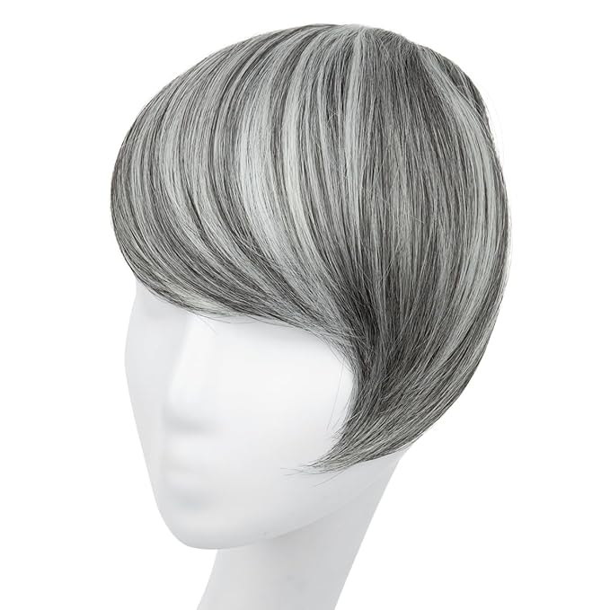 SARLA Clip in Side Bangs Extension Straight Synthetic Fake Bangs One Piece for Women Dark Grey
