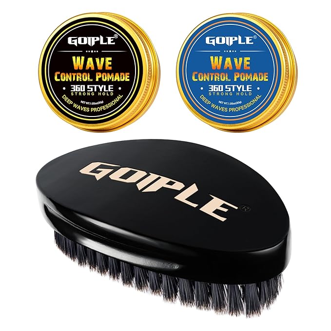 Curved 360 Wave Brush For Men - Medium Hard Palm Brush for Laying Down 360 Waves Made with Natural Boar Bristle and Wood Easy to Hold - Strong Hold Travel Size Wave Pomade Greasy 360 Layer Hair Waves