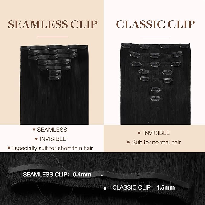 GOO GOO Clip in Hair Extensions Real Human Hair, Remy Human Hair Extensions Clip ins for Women, Natural Human Hair, 24inch 120g 7Pcs, 1 Jet black