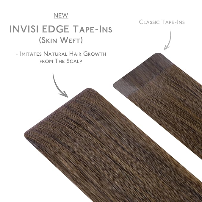 WENNALIFE Invisi Edge Tape in Hair Extensions Human Hair, 18 Inch 50g 20pcs Light Ash Brown Invisible Luxury Remy Hair Extensions Natural Seamless Injected Tape Ins Straight Extensiones De Cabello