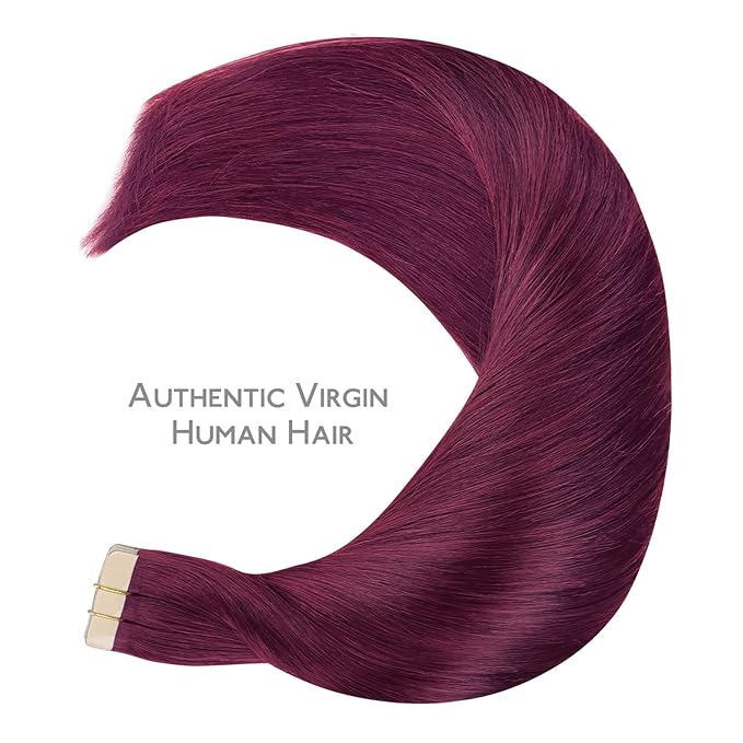 WENNALIFE Tape in Hair Extensions Human Hair Light Burgundy Tape in Extensions, 10pcs 30g 20 inch Remy Invisible Tape Ins Straight Colored Soft Real Human Hair Tape in Extensions Refill Set Extensions