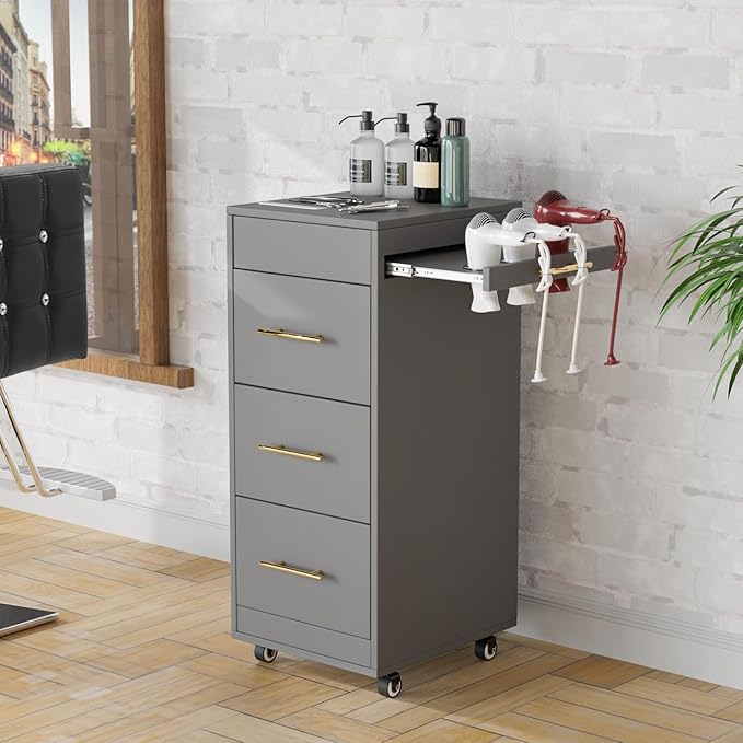 Salon Trolley Cart with Wheels, 3-Drawer Rolling Hair Styling Station, Mobile Beauty Trolley with Hot Tools Holder, Storage for Salon, Barbershop, Spa & Tattoo, Grey